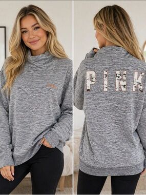 Ladies Y2K PINK Victoria’s Secret Grey Mock Neck Pullover XS MC